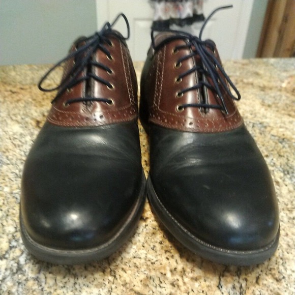 Johnston Murphy Oxford Saddle Two Tone Black Brown Leather Lace Up Shoes 9M - Picture 10 of 12